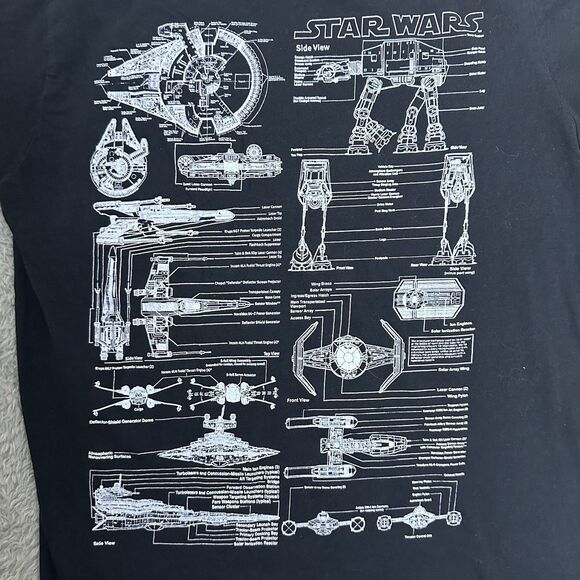 Star Wars Mens Medium Graphic T-Shirt Black Cotton Ships Blueprint‎ SciFi Tee - Picture 4 of 7